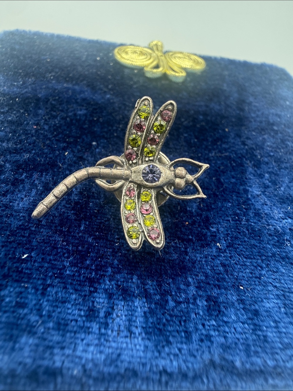 Vintage Silver Tone Multi Color Rhinestone insect  Dragonfly Brooch Pin 1.25”